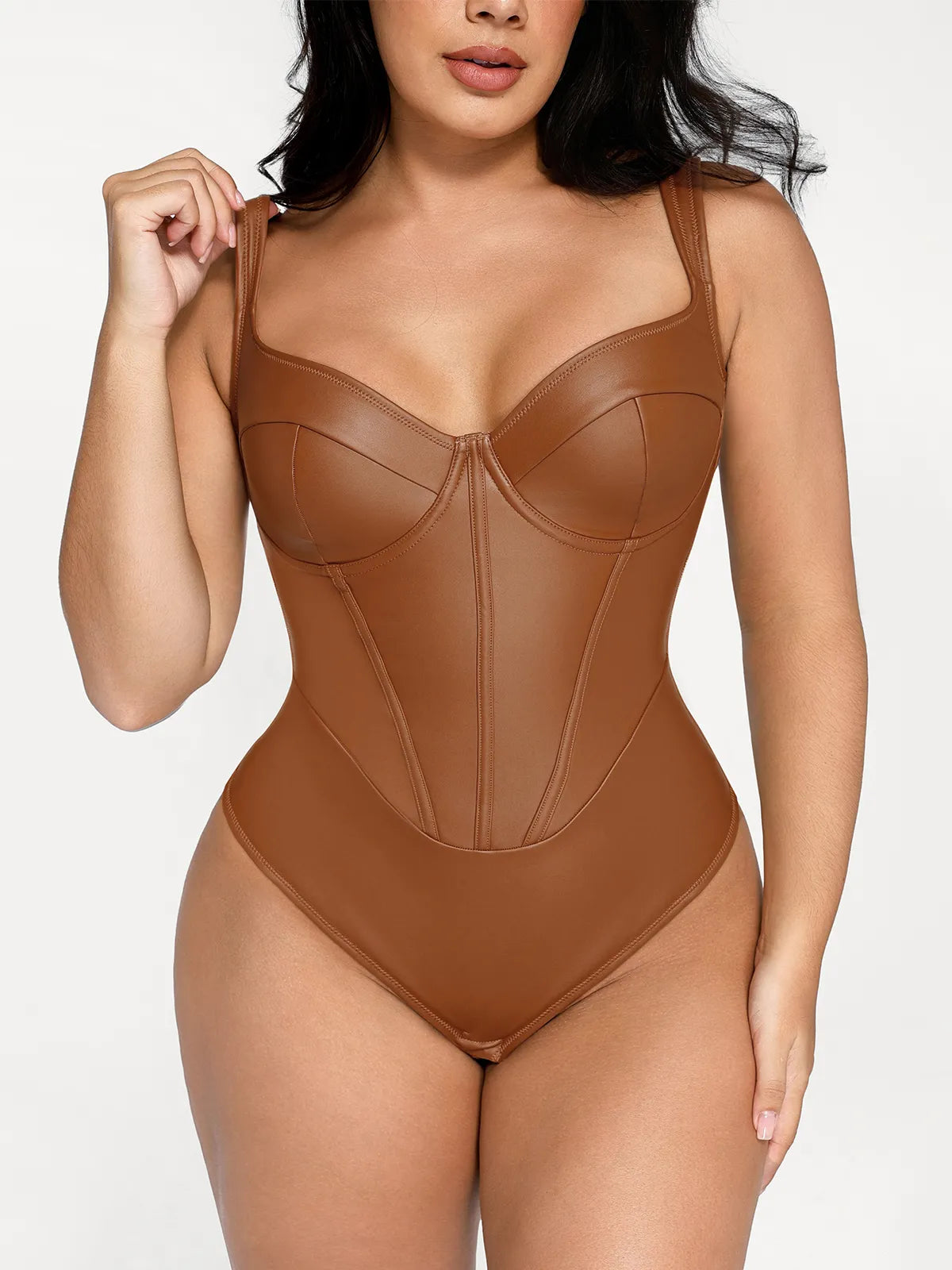 Shapewear Faux Leather Hourglass Corset Bodysuit