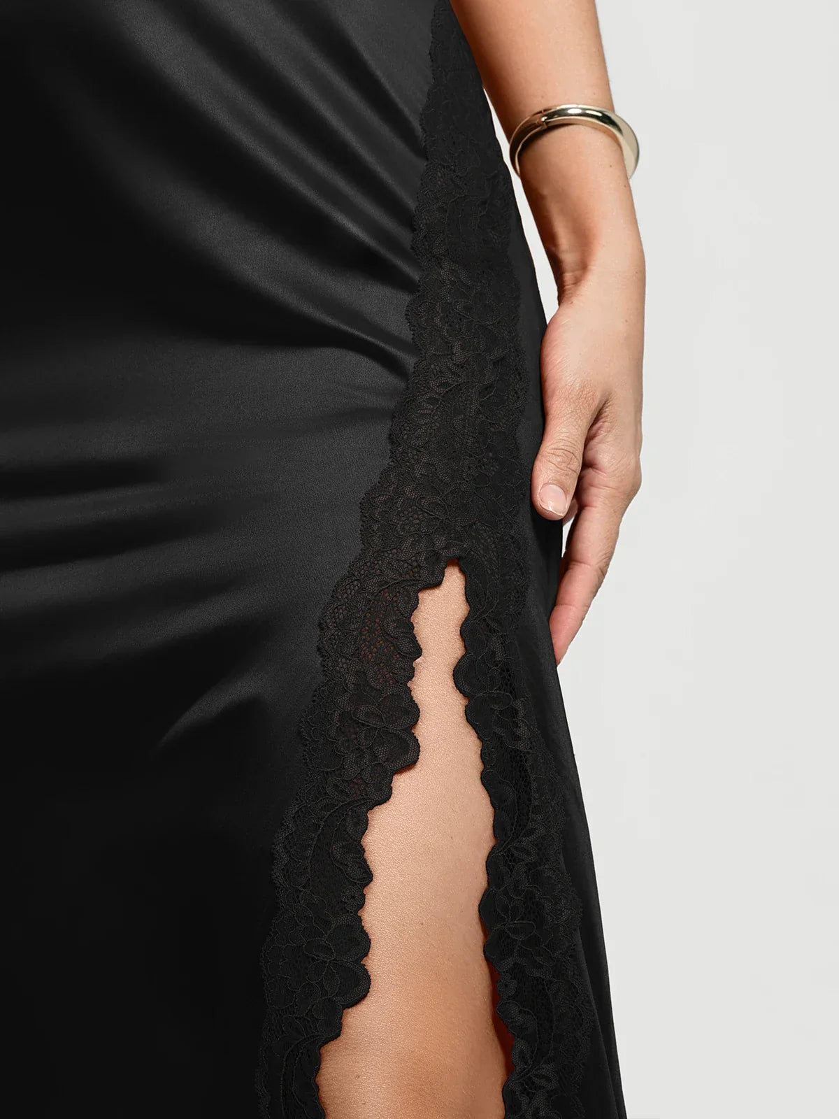Shapewear Lace Charmeuse Deep V-Neck Tummy Control Maxi Slip Dress