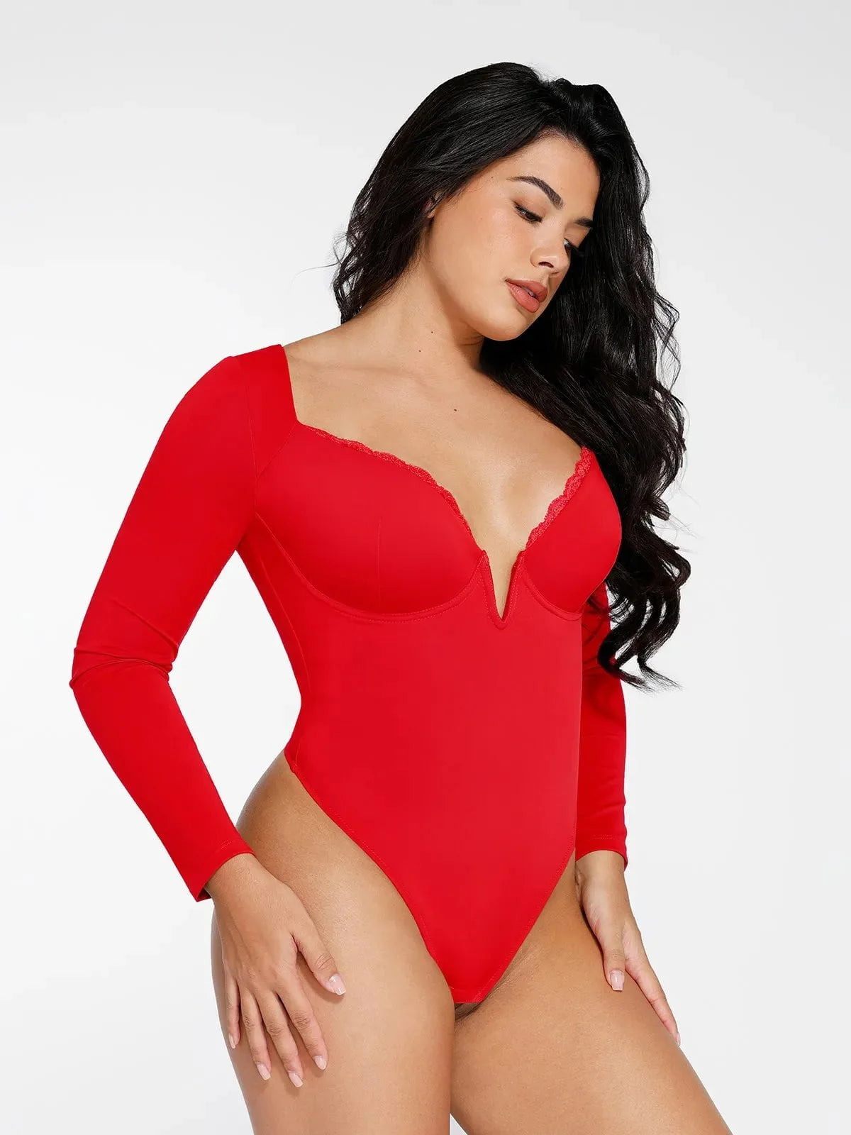 Shapewear Sculpting Lace Trim Bodysuit Midi Wrap Skirt Set