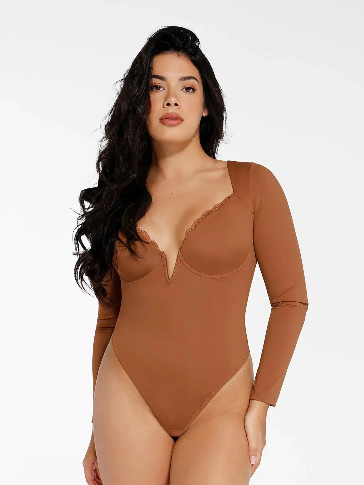 Shapewear Sculpting Lace Trim Bodysuit Midi Wrap Skirt Set