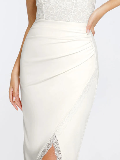 Shapewear Sculpting Lace Trim Bodysuit Midi Wrap Skirt Set