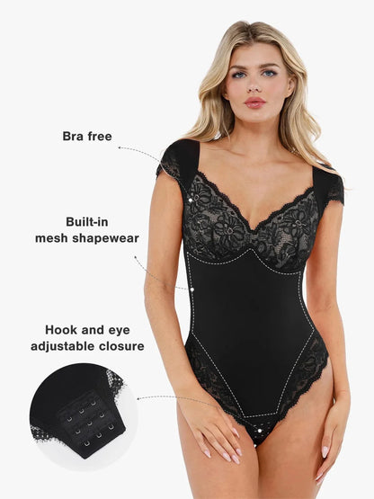 Shapewear Cap Sleeve Lace Cup Slimming Bodysuit