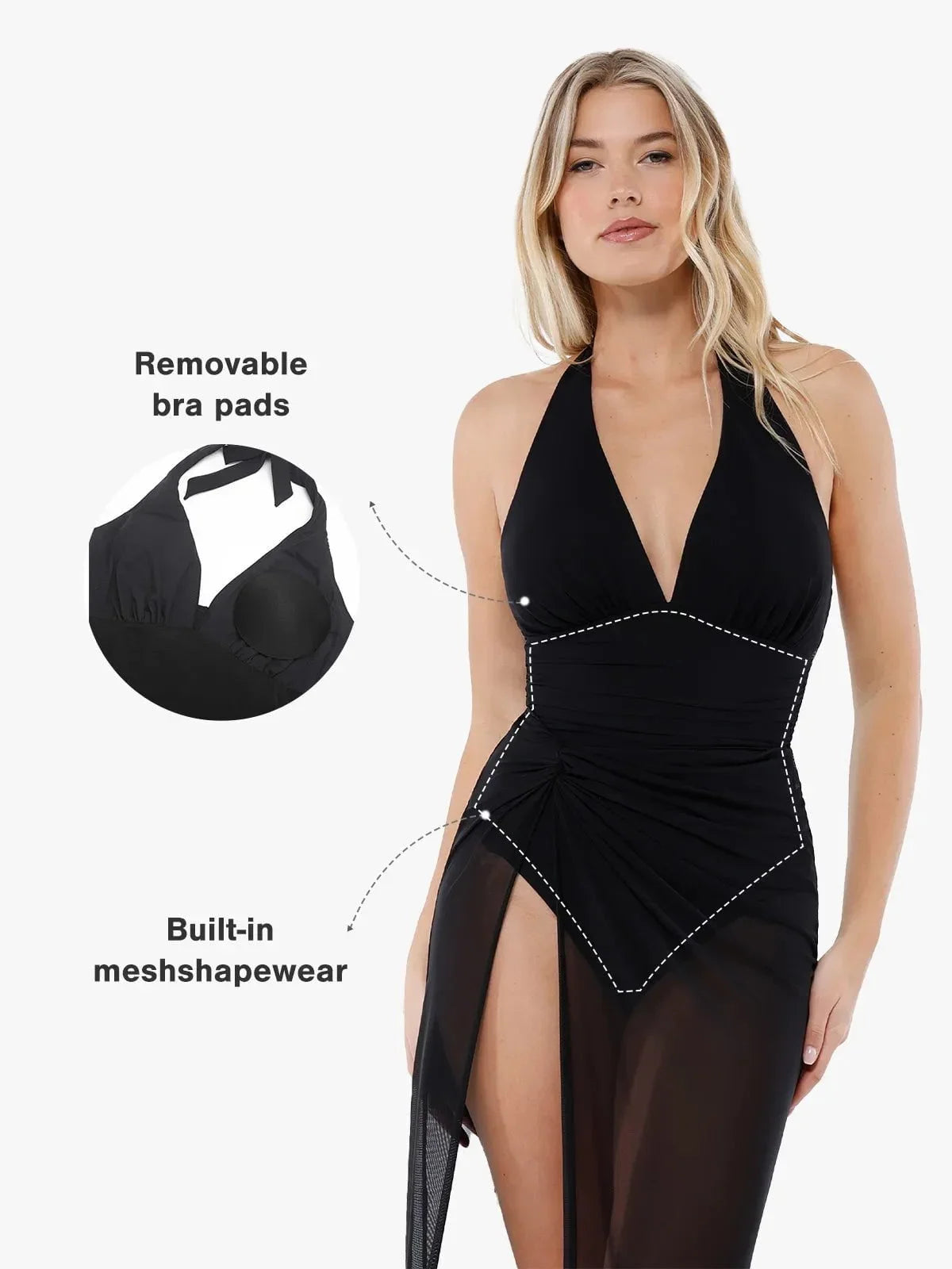 Shapewear Halter Ruched Tummy Control One Piece Swimsuit
