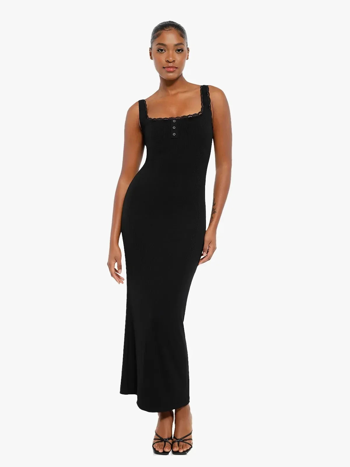 Contouring Shapewear Square Neck Modal Henley Maxi Dress