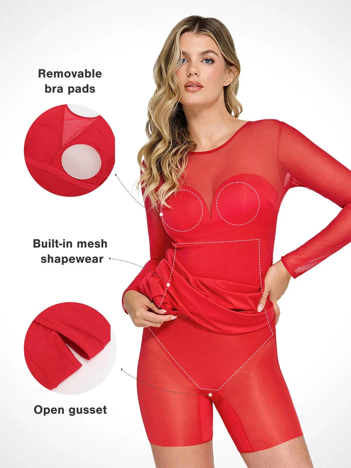 Shapewear Long Sleeve Mesh V-Back Slimming Maxi Dress