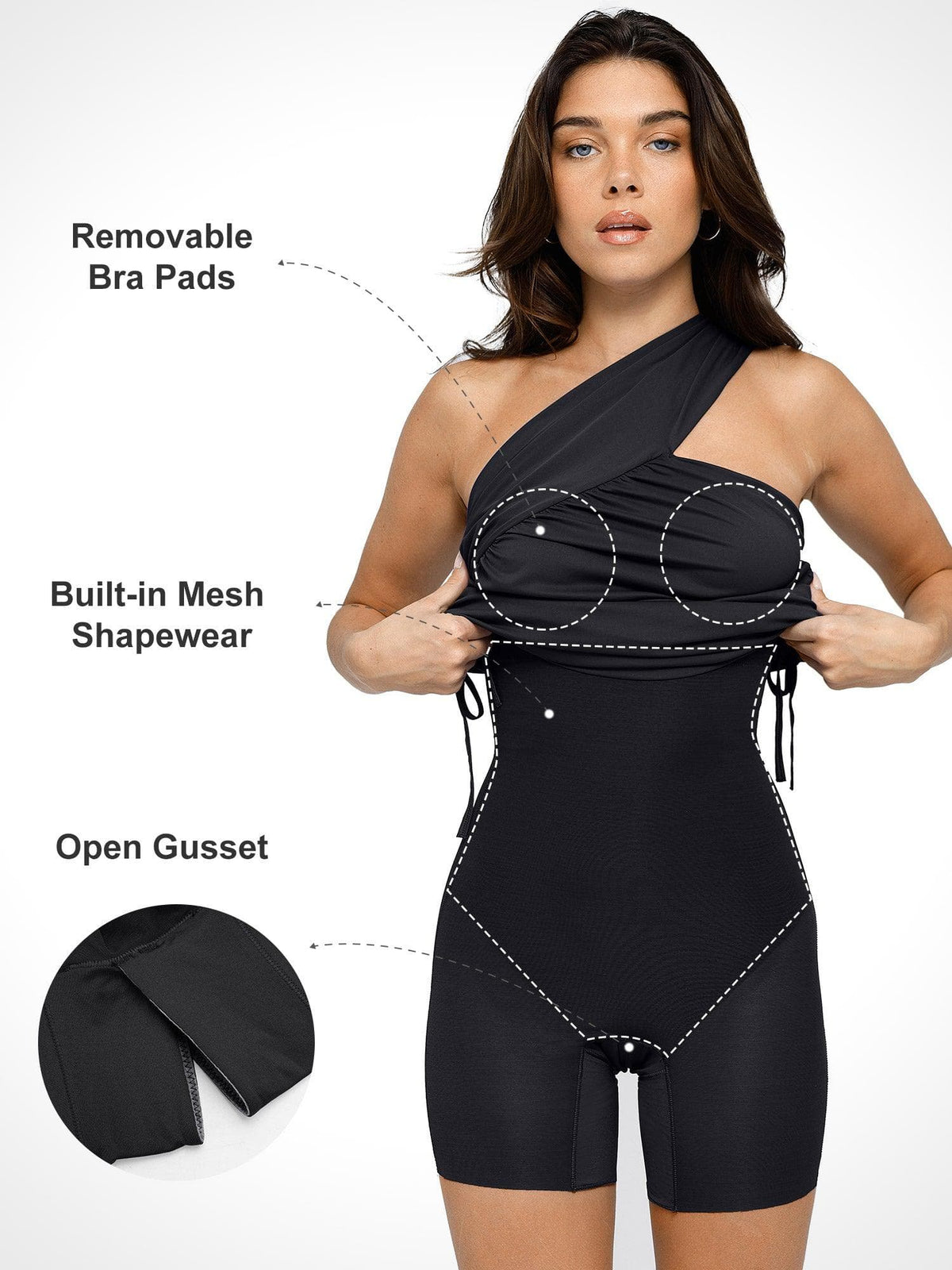 Bluetag Cooling Shapewear Ruched One-Shoulder Bodycon Dress