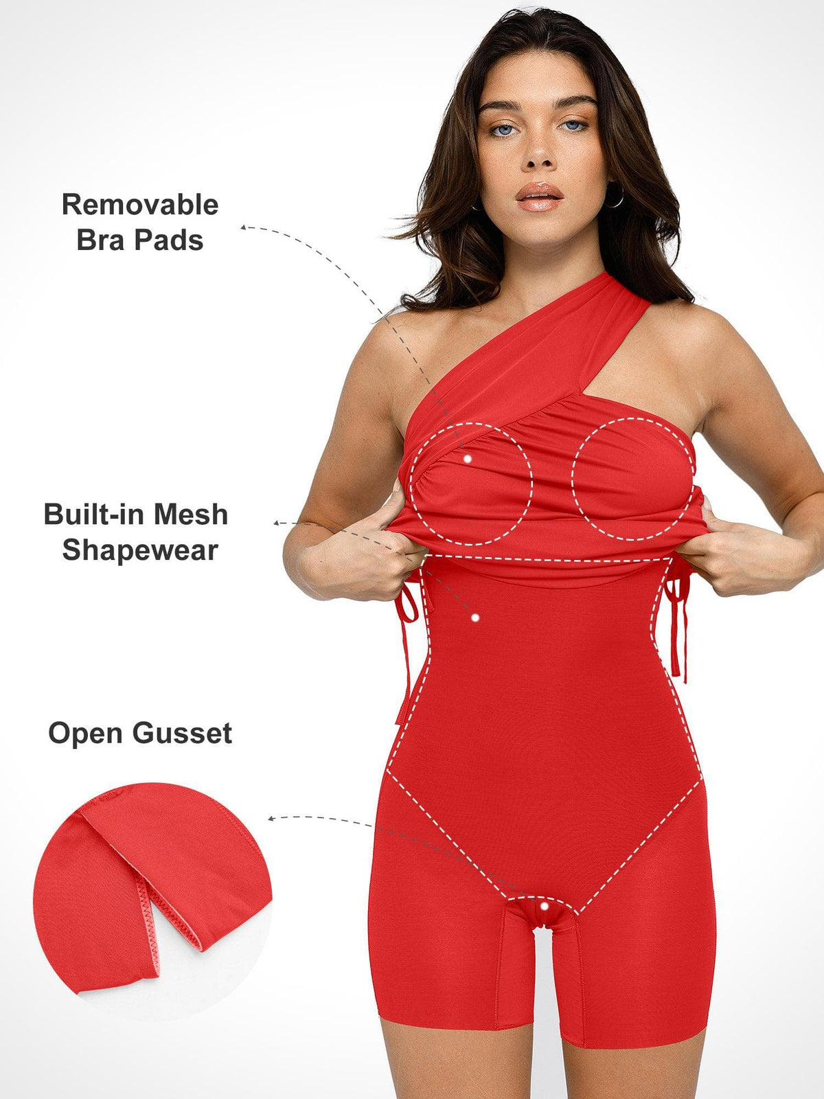 Bluetag Cooling Shapewear Ruched One-Shoulder Bodycon Dress