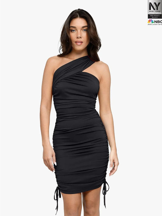 Bluetag Cooling Shapewear Ruched One-Shoulder Bodycon Dress