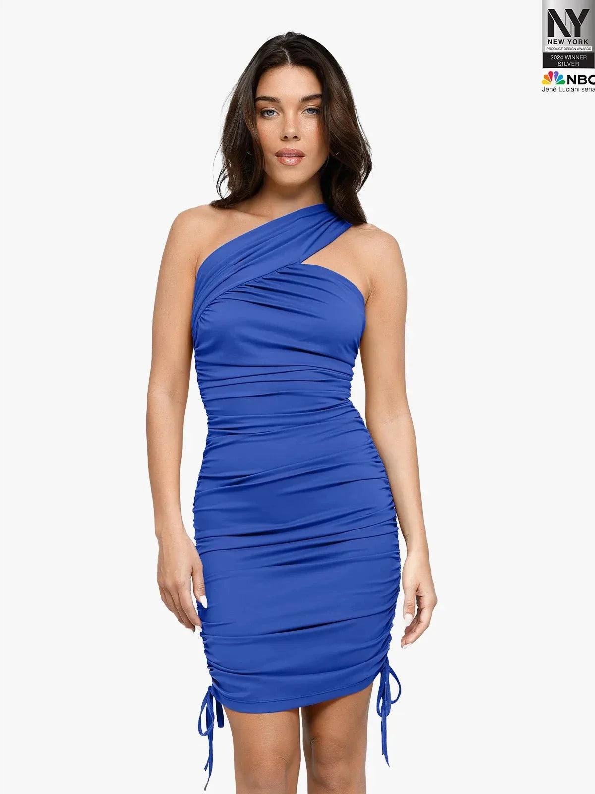 Bluetag Cooling Shapewear Ruched One-Shoulder Bodycon Dress