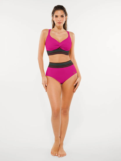 Boho Trim High Waist Tummy Control Bikini Set