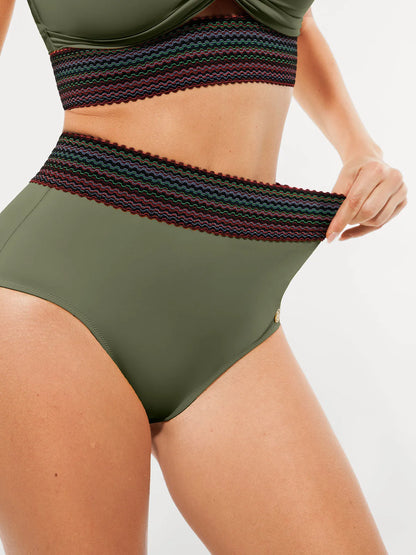 Boho Trim High Waist Tummy Control Bikini Set