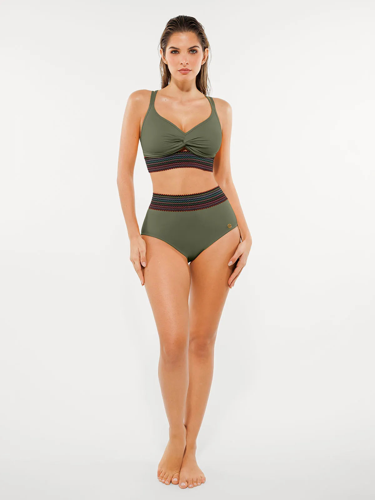 Boho Trim High Waist Tummy Control Bikini Set
