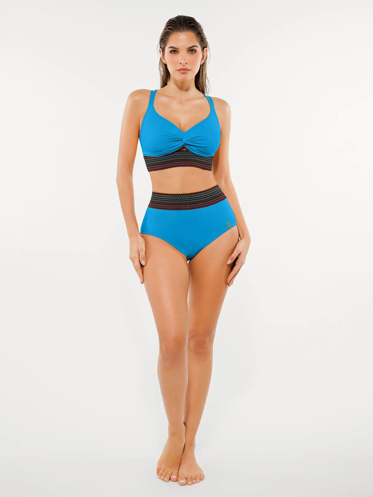 Boho Trim High Waist Tummy Control Bikini Set