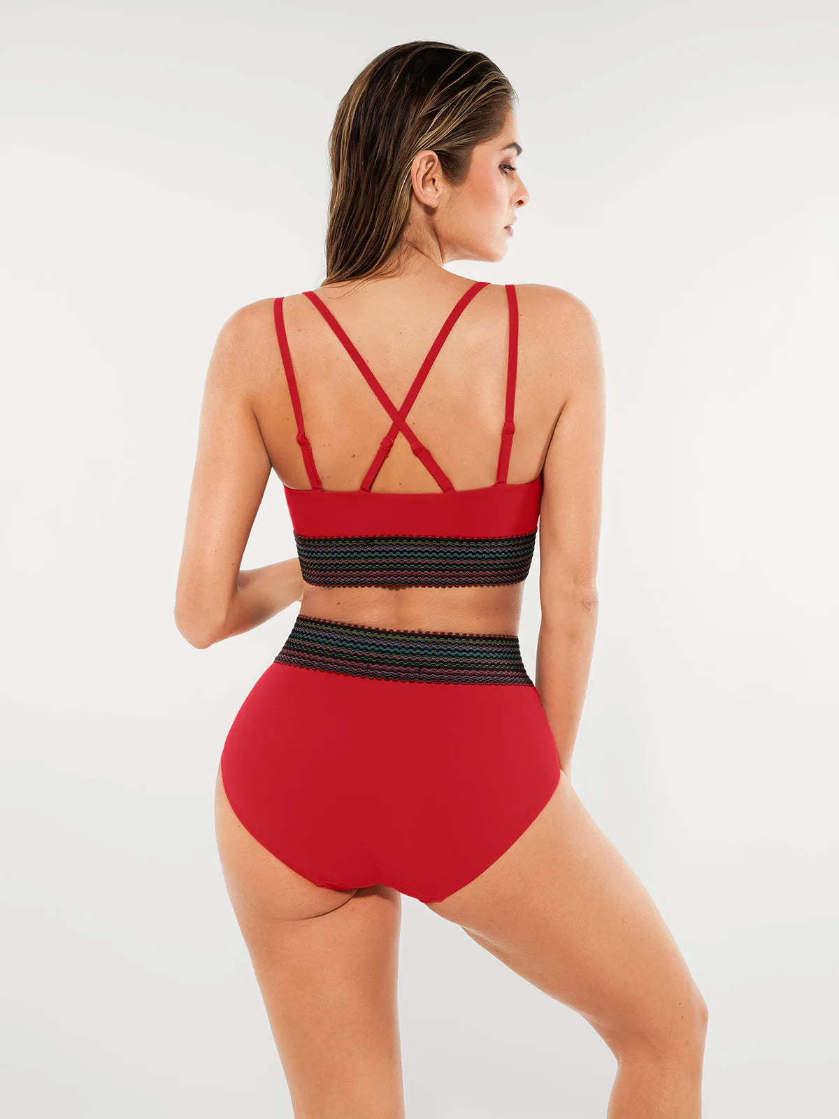 Boho Trim High Waist Tummy Control Bikini Set
