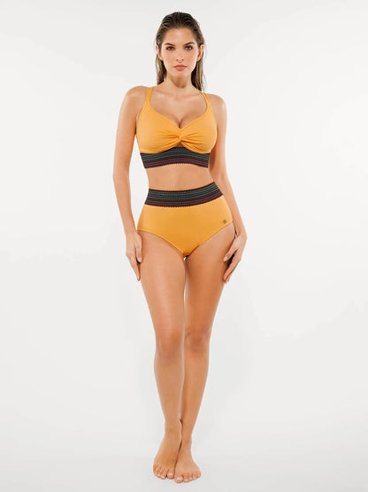 Boho Trim High Waist Tummy Control Bikini Set