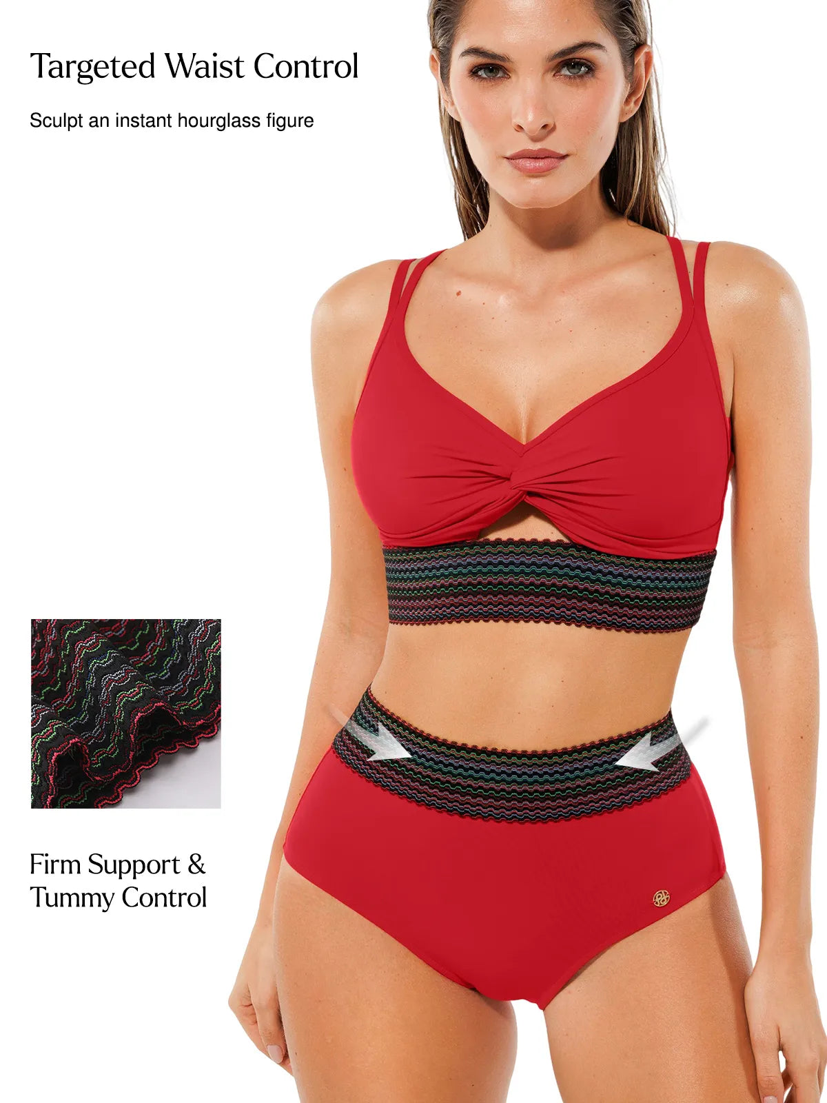 Boho Trim High Waist Tummy Control Bikini Set