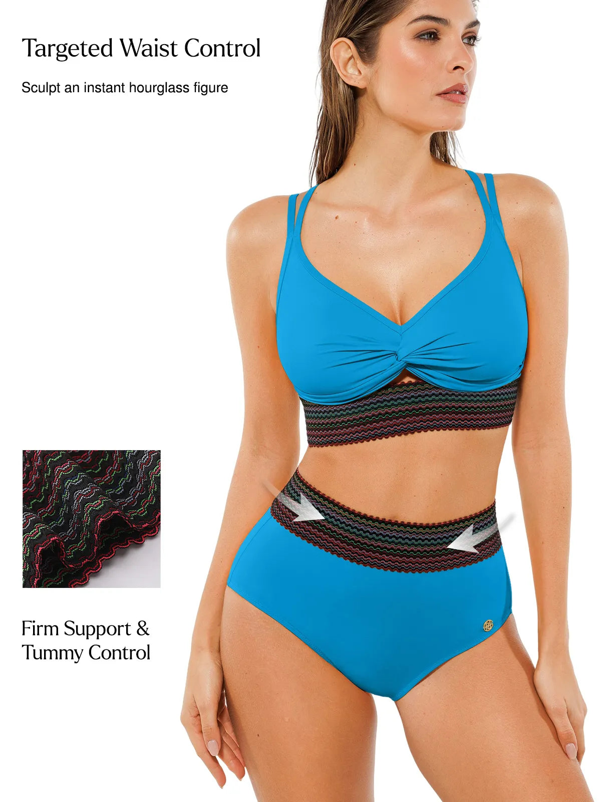 Boho Trim High Waist Tummy Control Bikini Set