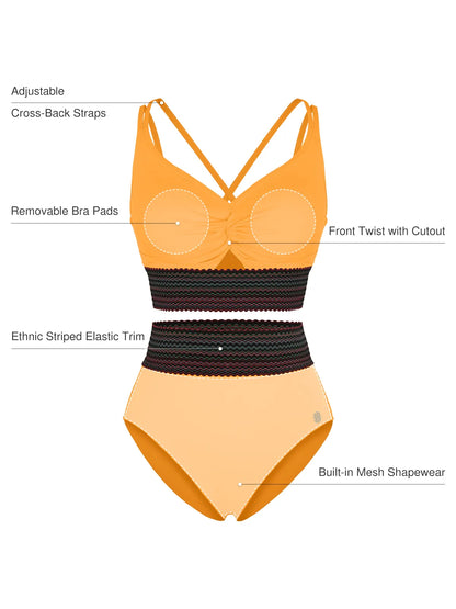 Boho Trim High Waist Tummy Control Bikini Set