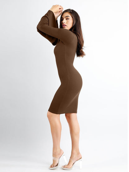 Shapewear Square Neck Bell Sleeve Slimming Midi Dress