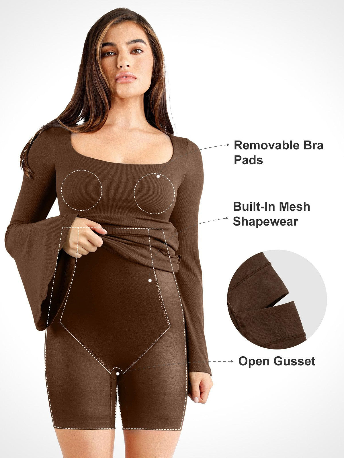 Shapewear Square Neck Bell Sleeve Slimming Midi Dress