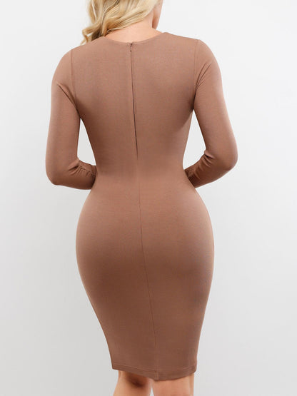 Shapewear Modal Crew Neck Long Sleeve Slimming Midi Dress
