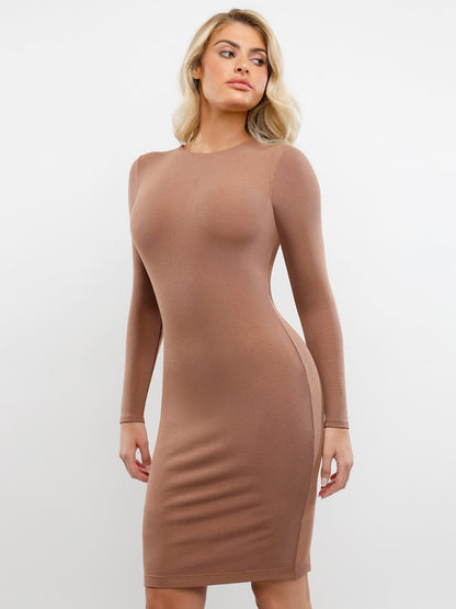 Shapewear Modal Crew Neck Long Sleeve Slimming Midi Dress