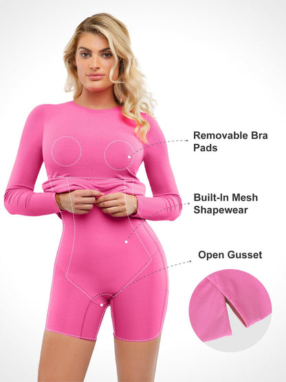 Shapewear Modal Crew Neck Long Sleeve Slimming Midi Dress