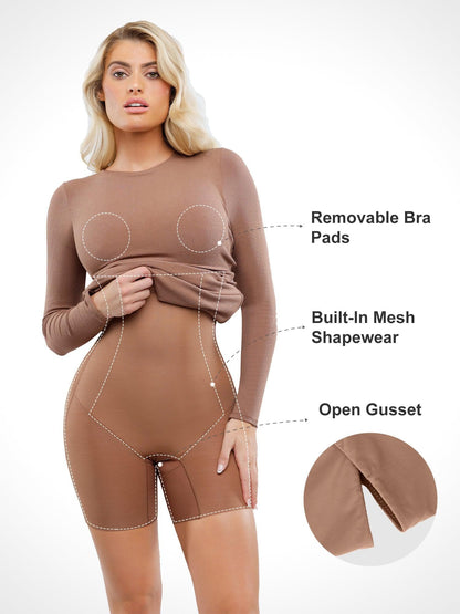 Shapewear Modal Crew Neck Long Sleeve Slimming Midi Dress