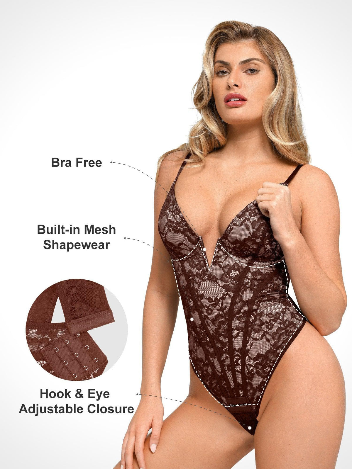 Shapewear Plunging V-Neck Lace Hourglass Corset Bodysuit