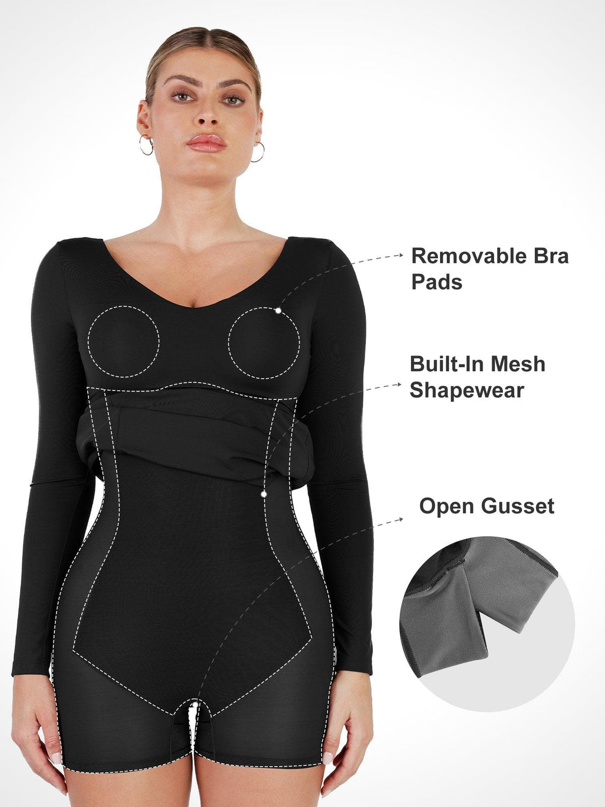 Shapewear V-Neck Low Back Long Sleeve Slimming Maxi Dress