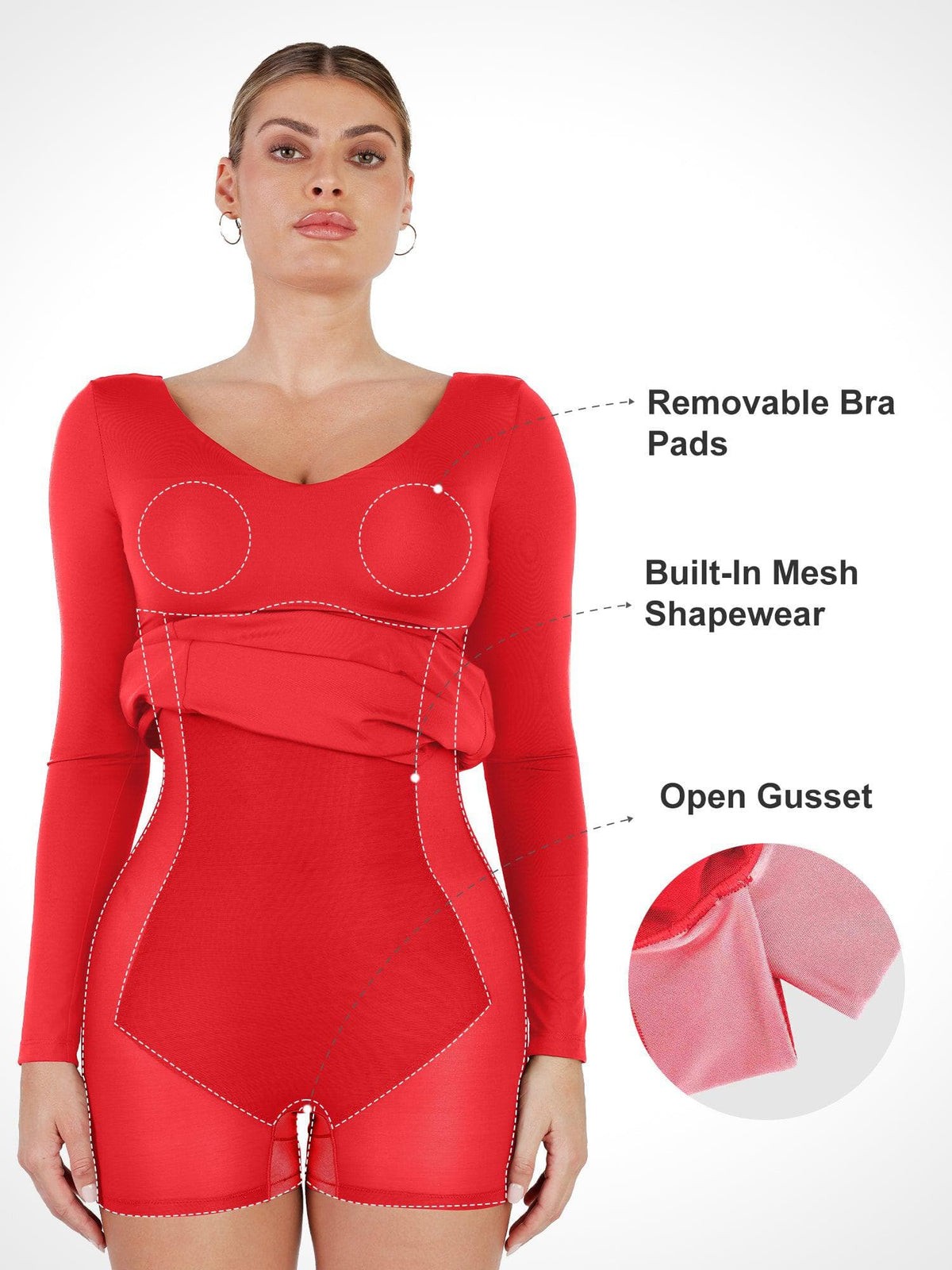 Shapewear V-Neck Long Sleeve Low Back Slimming Maxi Dress