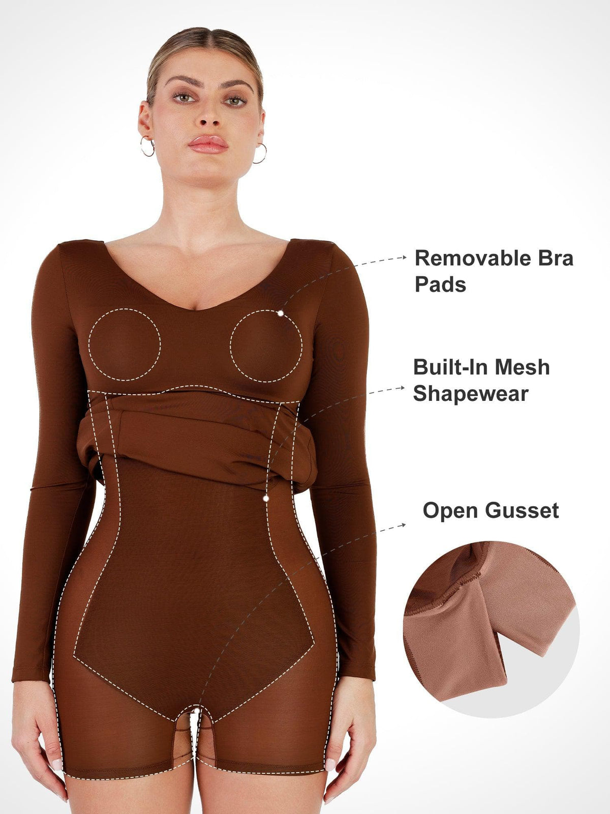 Shapewear V-Neck Low Back Long Sleeve Slimming Maxi Dress