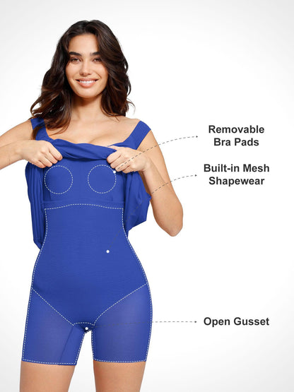 Shapewear Off-the-Shoulder Slimming Side Slit Maxi Dress