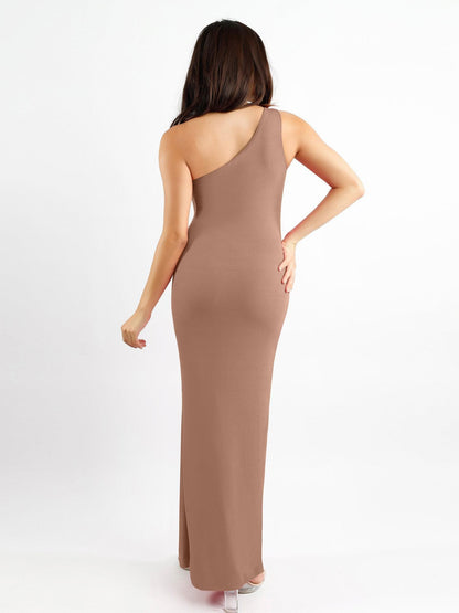 Shapewear Modal One Shoulder Front Slit Slimming Maxi Dress