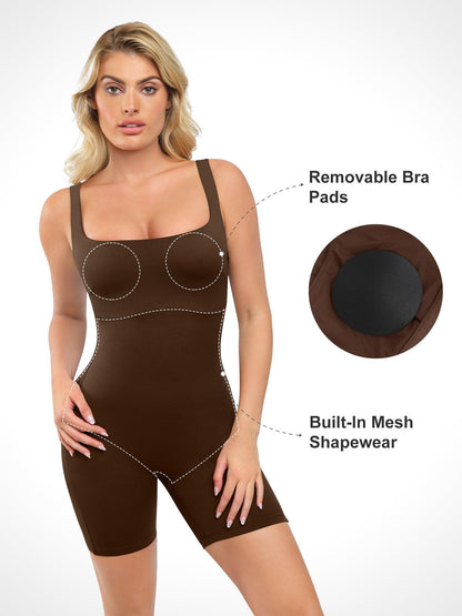 The Shapewear Romper Slimming Workout Square-Neck Thigh For Insiders