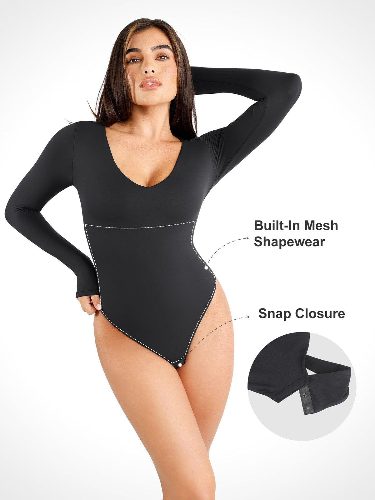 Shapewear V-Neck Long Sleeve Sculpting Bodysuit