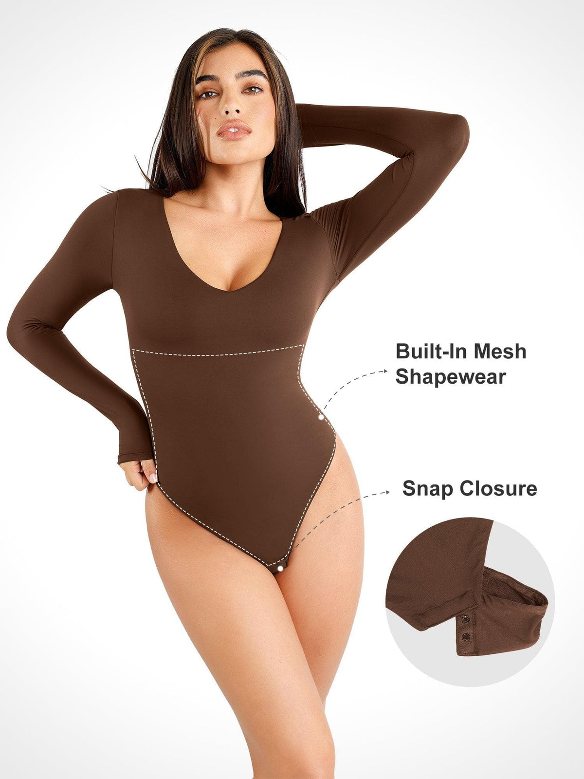 Shapewear V-Neck Long Sleeve Sculpting Bodysuit
