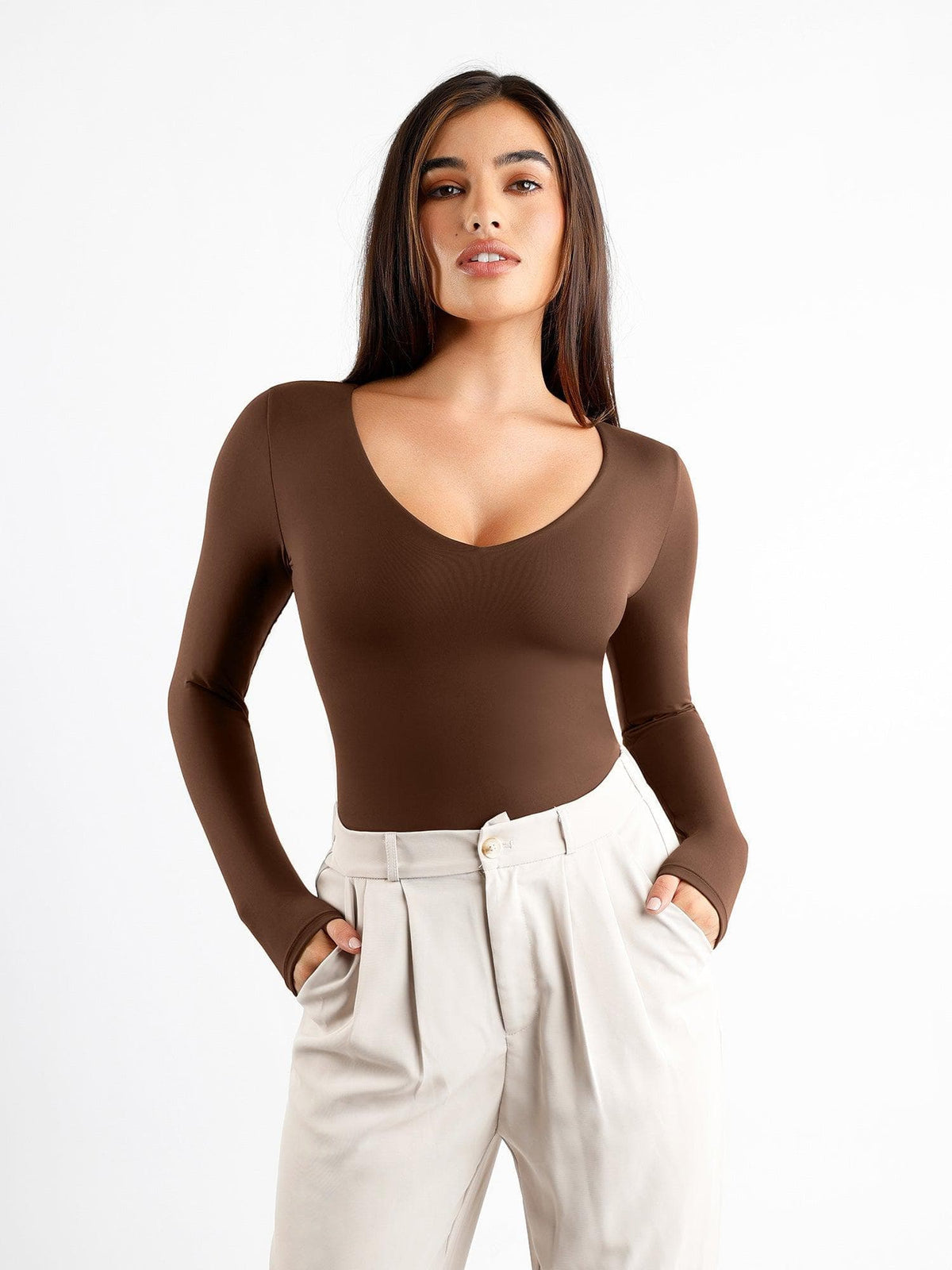 Shapewear V-Neck Long Sleeve Sculpting Bodysuit