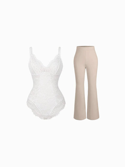 Day To Night Set Solid Sculpting Bodysuit Built-in Shapewear Pants