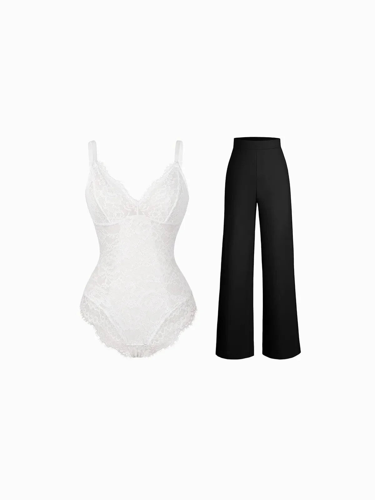 Day To Night Set Solid Sculpting Bodysuit Built-in Shapewear Pants