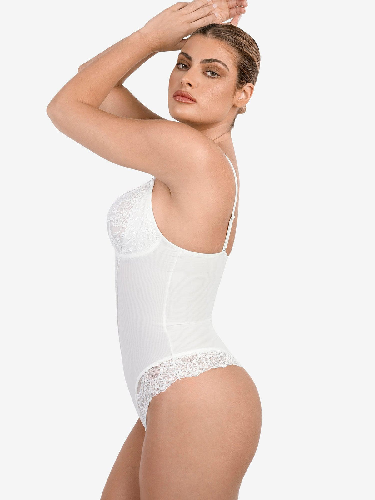 Shapewear Deep V-Neck Lace Sculpting Thong Bodysuit