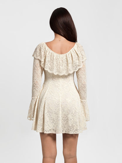 Deep V Ruffle Lace Long Sleeve Shaping Dress