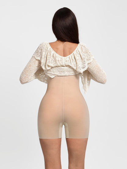 Deep V Ruffle Lace Long Sleeve Shaping Dress