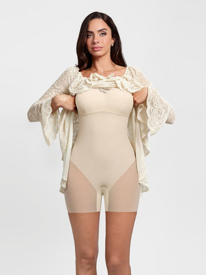 Deep V Ruffle Lace Long Sleeve Shaping Dress