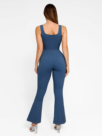 Shapewear Denim Sculpting Tank Flare Leg Jumpsuit