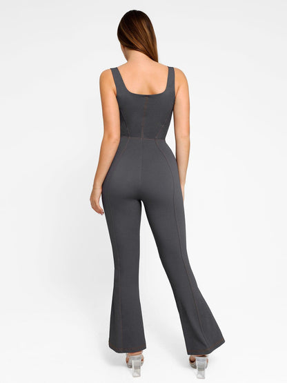 Shapewear Denim Sculpting Tank Flare Leg Jumpsuit