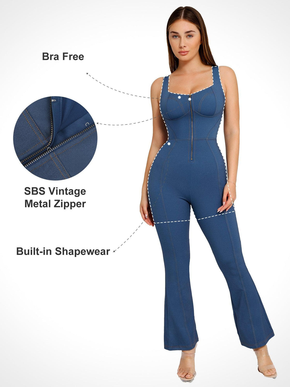 Shapewear Denim Sculpting Tank Flare Leg Jumpsuit