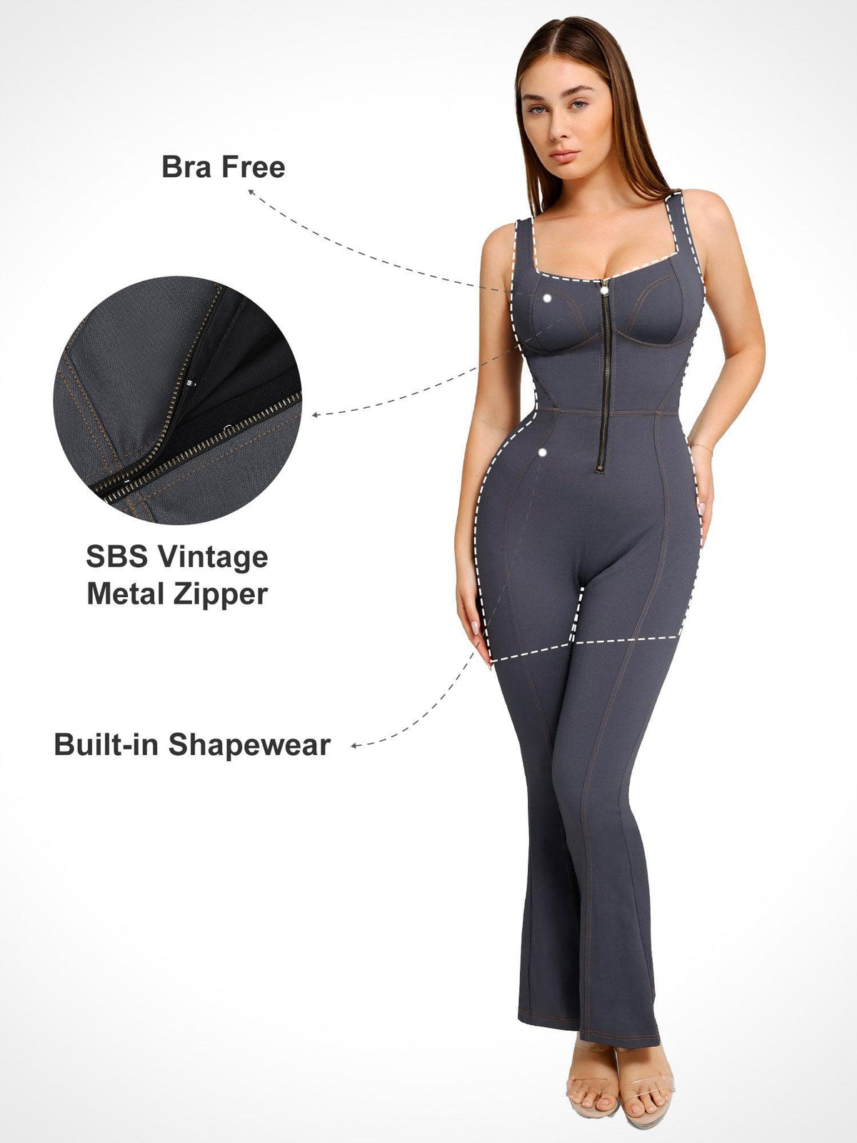 Shapewear Denim Sculpting Tank Flare Leg Jumpsuit