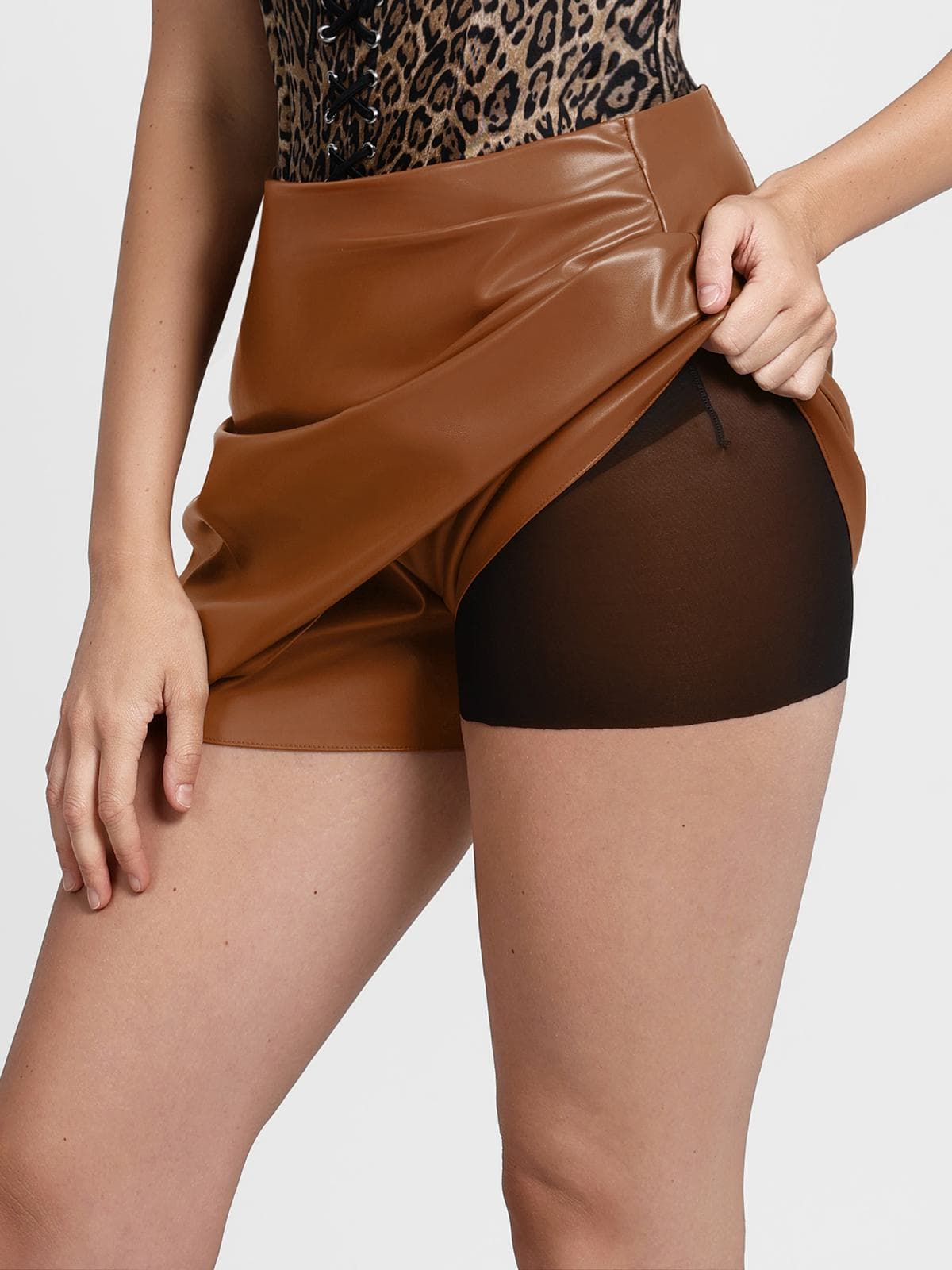 Shapewear Faux Leather High-Waisted Skort