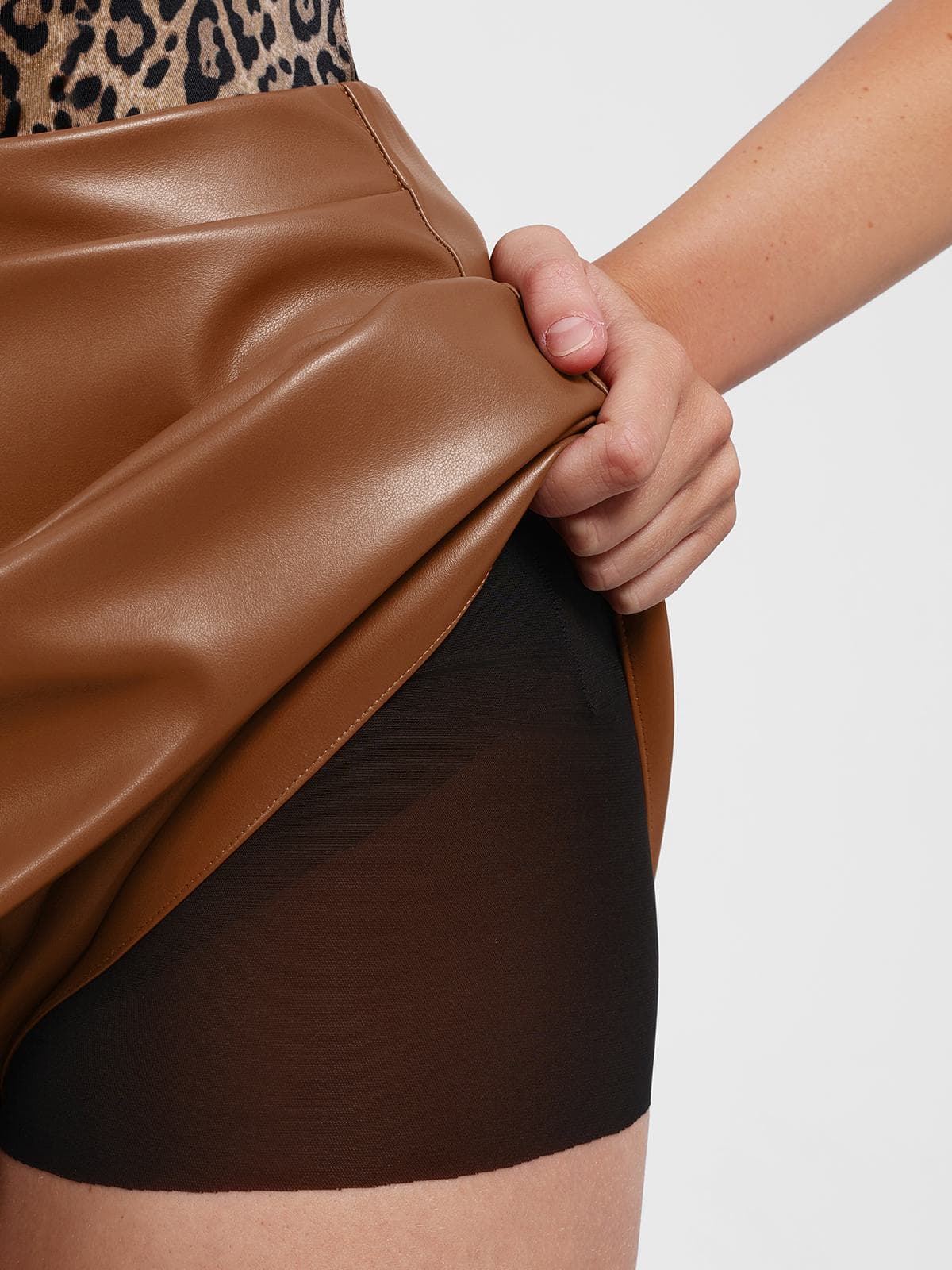 Shapewear Faux Leather High-Waisted Skort